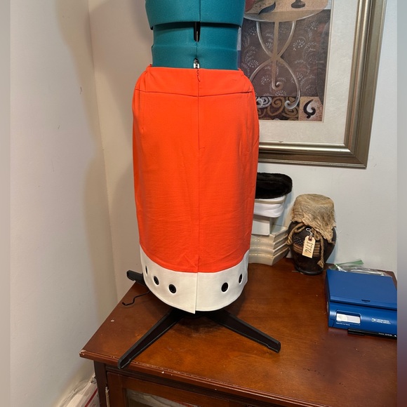 Nine West Orange Lined Stretch grommets Skirt Jacket Set Outfit Size 14W/16W - Picture 9 of 12